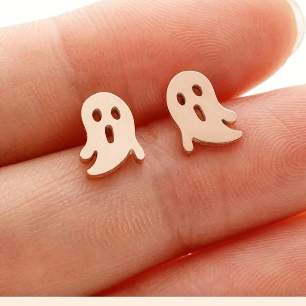 Ghost Stainless Steel Halloween Stud Earrings - Picture 2 of 4